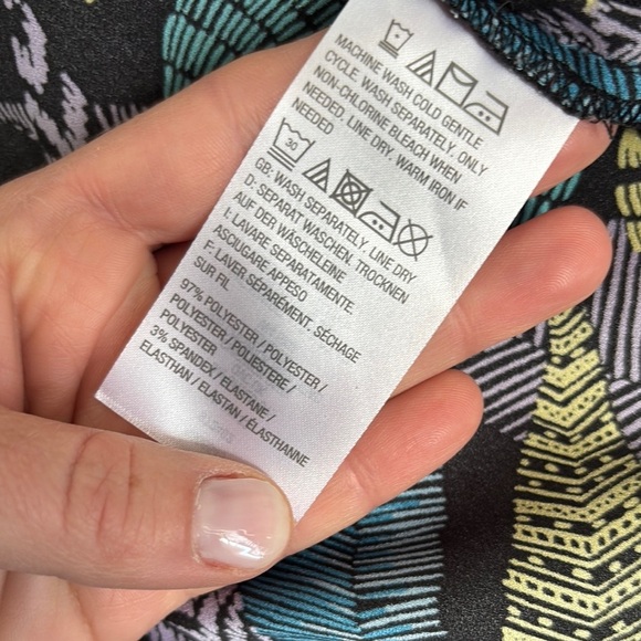 Bob Mackie Blue Green Long Sleeve Graphic Blouse - Picture 5 of 13